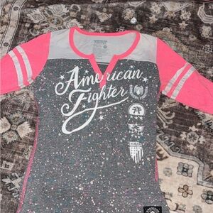 American Fighter Pink and Gray baseball Sleeve Shirt